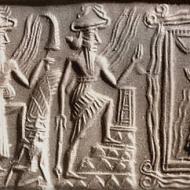 Visite de Shamash, dieu du Soleil à Ea, dieu des Flots sur son trône