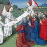 Les anges célèbrent l'Eucharistie avec Joseph et ses compagnons. BnF