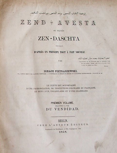 Zend-Avesta, traduction par Ignace Pietraszewski, 1858