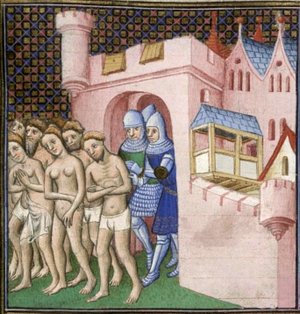 Expulsion des habitants de Carcassonne en 1209, Grandes Chroniques de France vers 1415. British Library