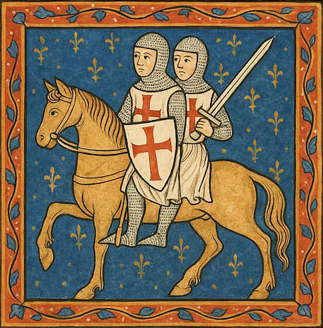 Deux chevaliers, un seul cheval, symbole d