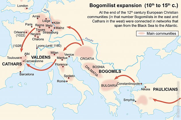 Carte de l'expansion des Bogomiles du Xe au XVe siècles