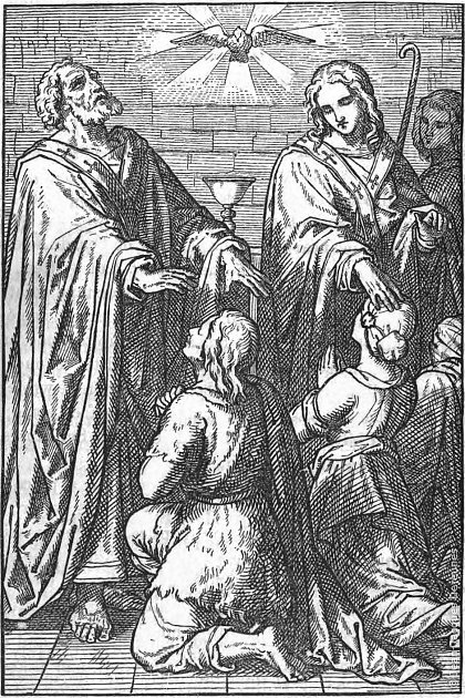 Les apôtres Pierre et Jean imposent les mains sur leurs disciples, 1873