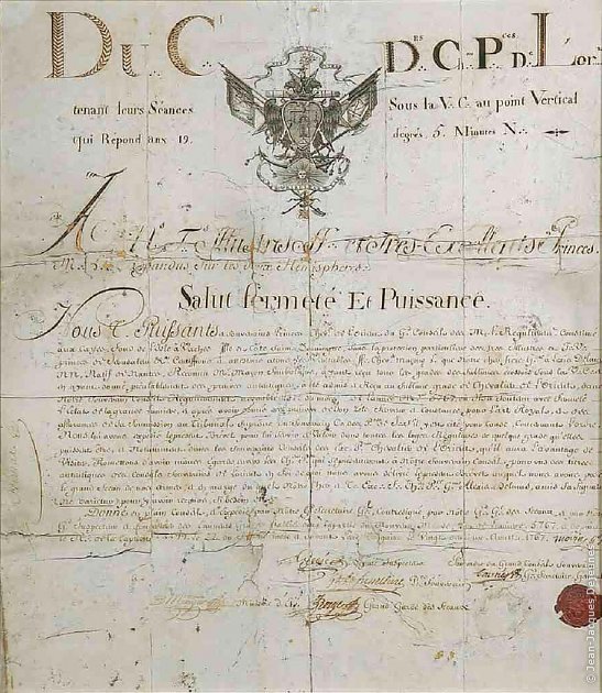 Brevet de Chevalier d'Orient délivé par Étienne Morin à Alexis Delmas, 1767